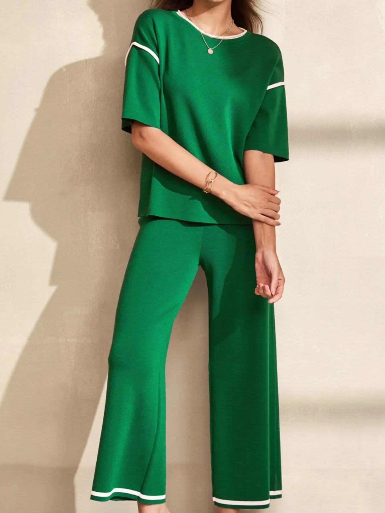 Contrast Trim T-Shirt and Drawstring Pants Set