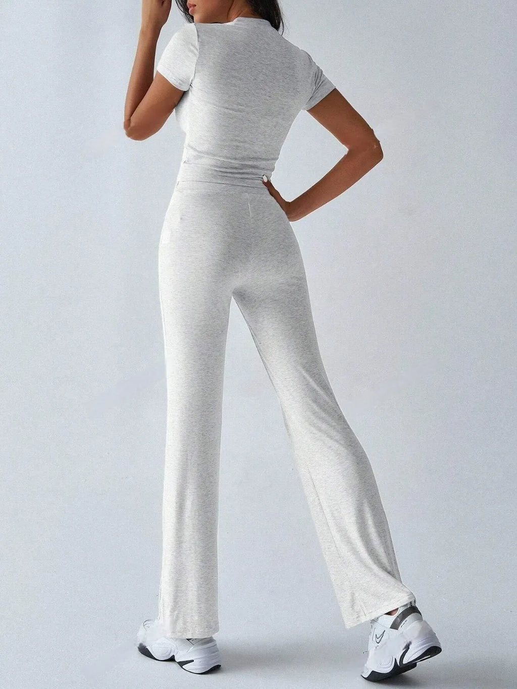 Round Neck Short Sleeve Top and Pants Set