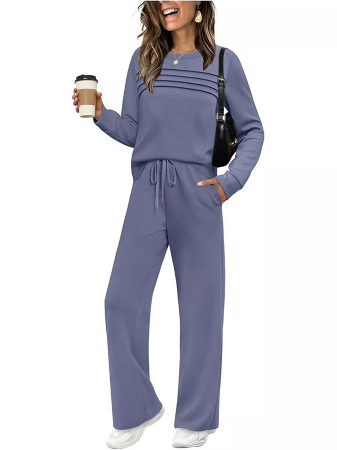 Full Size Long Sleeve Round Neck Top and Pants Set Plus Size