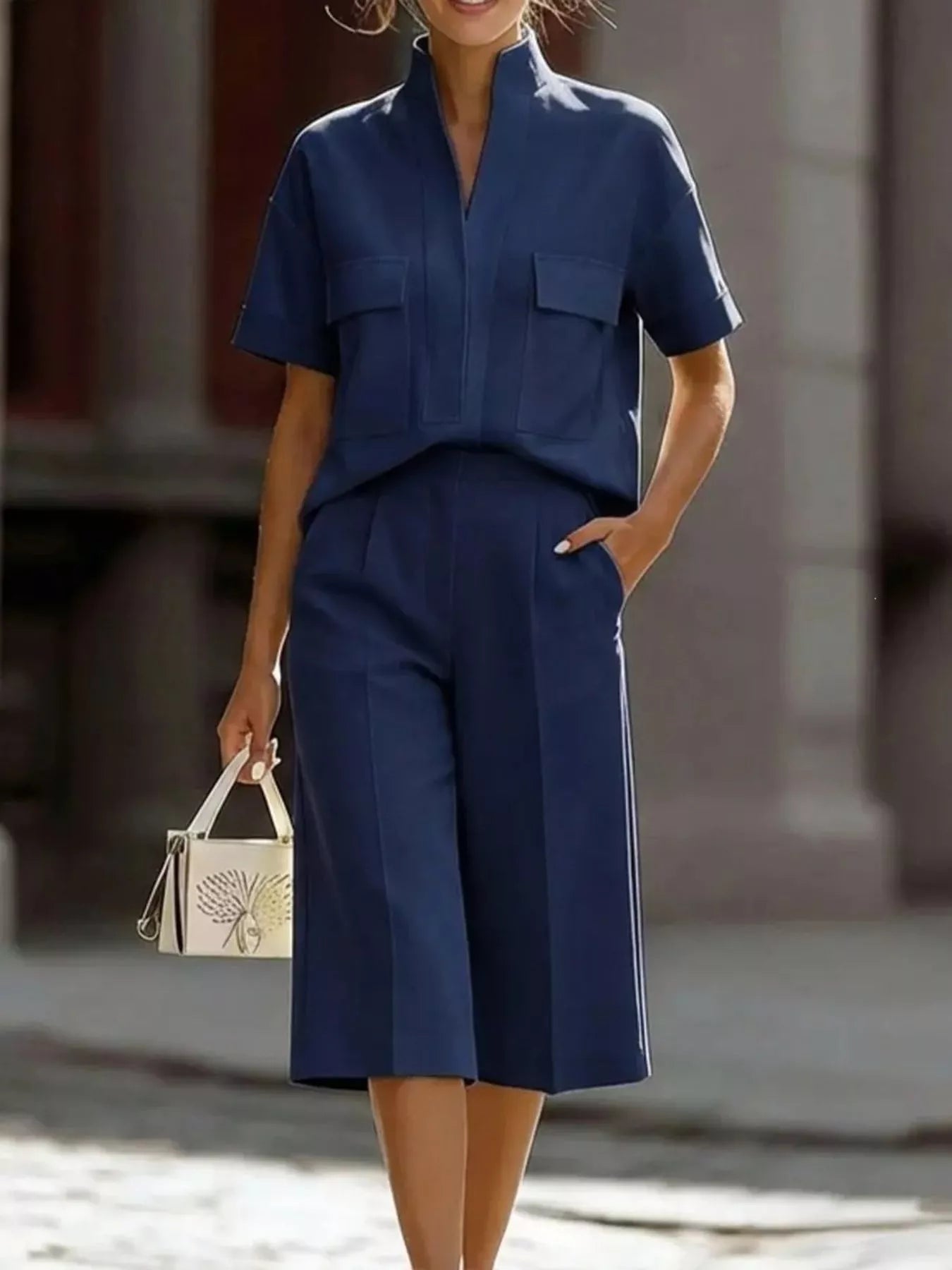 Full Size Short Sleeve Top and Wide Leg Pants Set Plus Size