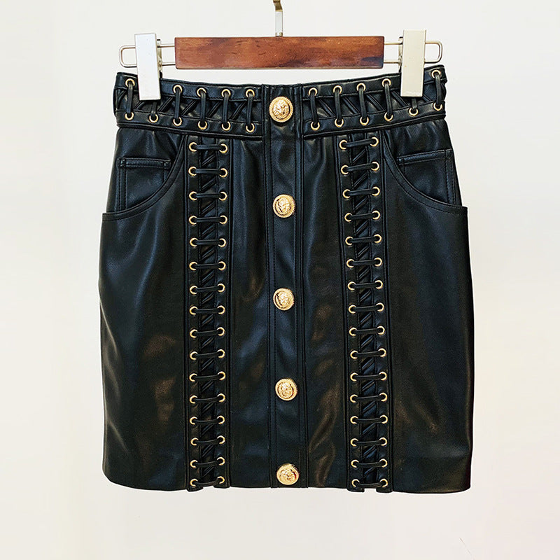 Fashion Heavy Industry Eyelet Rope Slim-fit Leather Coat Suit Jacket