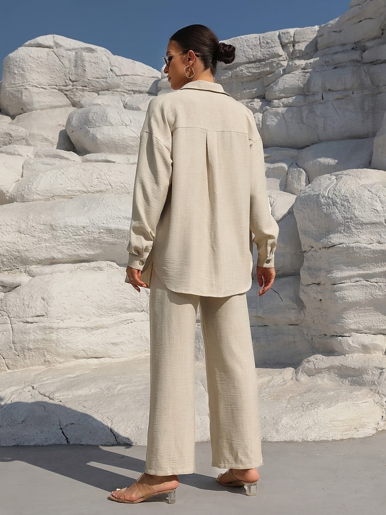 Button Up Long Sleeve Shirt and Pants Set